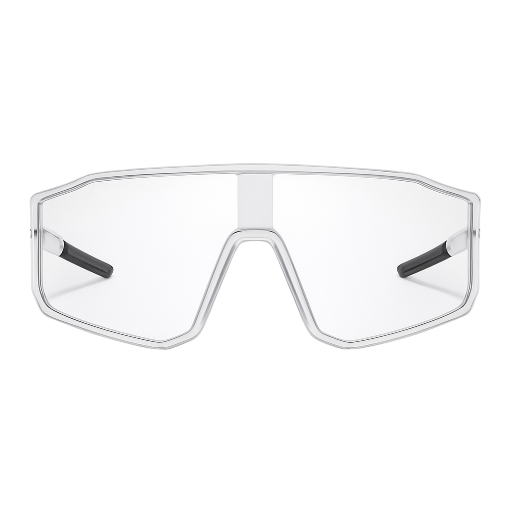 Clear goggles with black straps on a white background